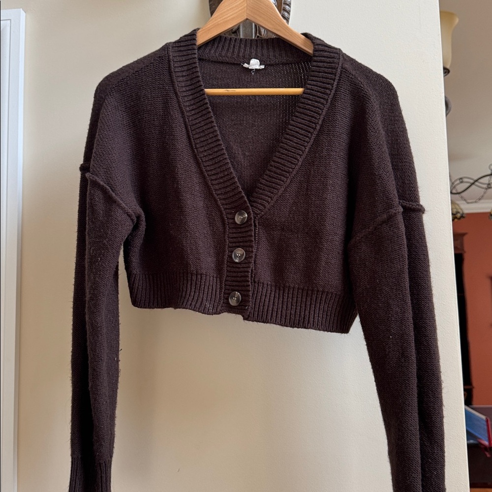Dark Brown Cropped Cardigan Sweater